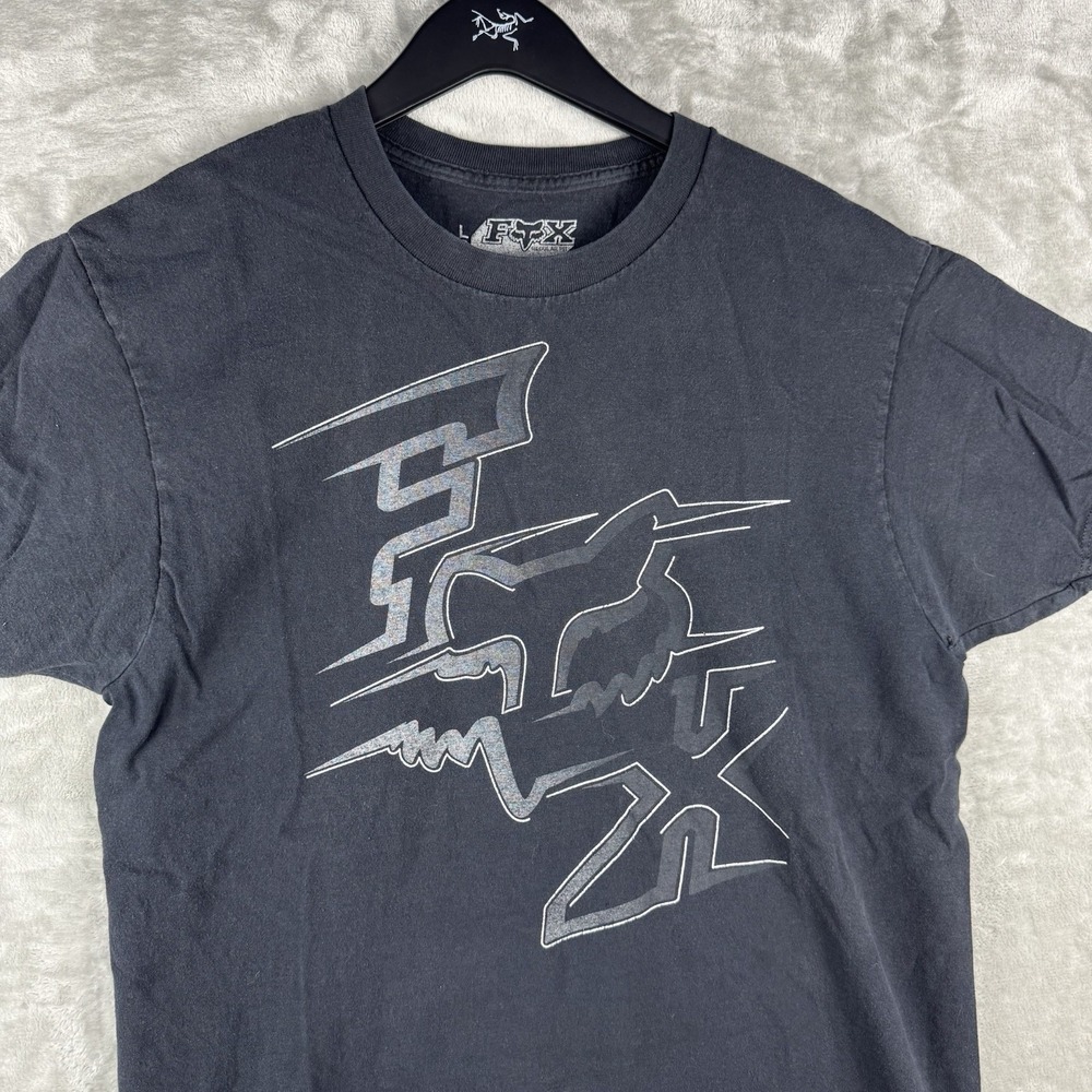 Vintage Y2K Fox Racing T Shirt Men's Large Faded Black Grunge Graphic Tee